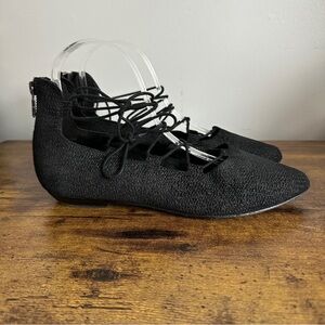 Eileen Fisher Black Lace-Up Flats 7 Vero Cuoio classic Minimalist